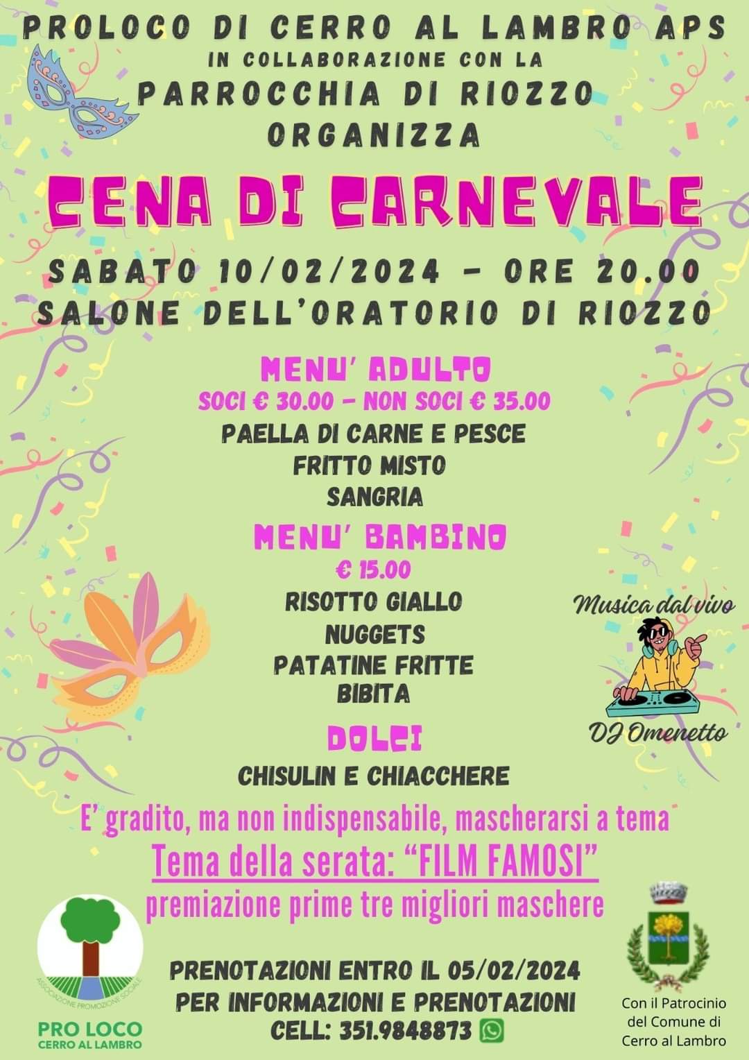 Cena di Carnevale Riozzo 10 febbraio 2024